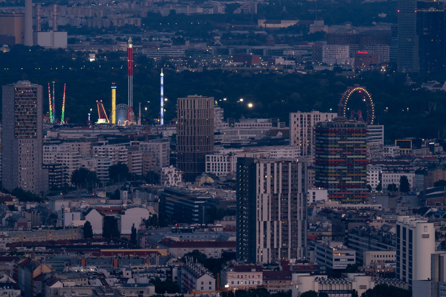 Vienna skyline at night with the Ferris wheel